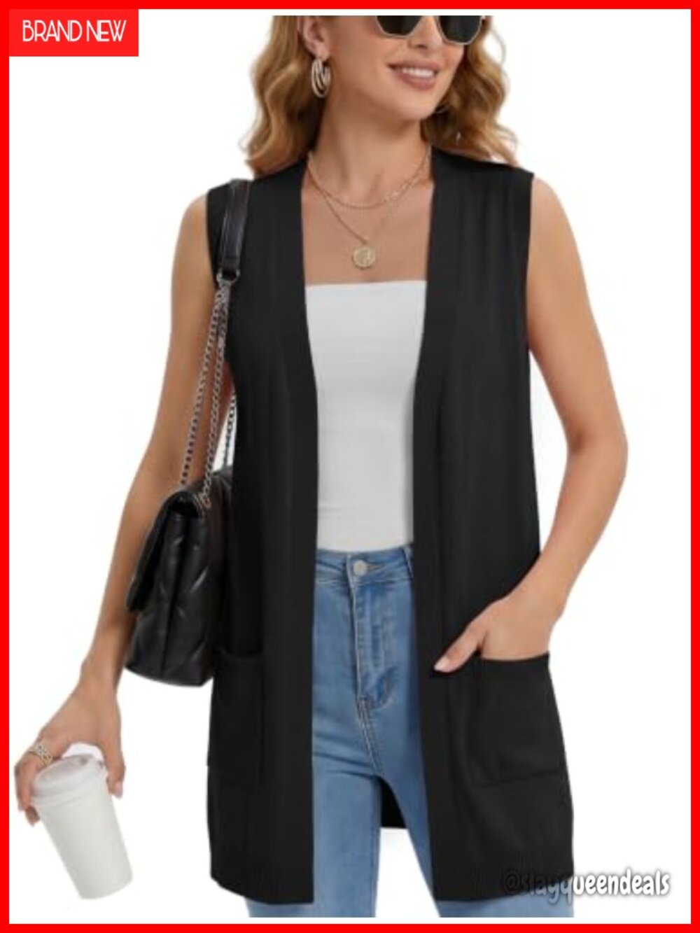 VIISHOW Sleeveless Knit Cardigan Sweater Vest Open Front V-Neck Pockets
